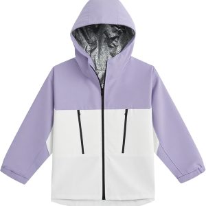 Boys Girls Rain Jacket Lightweight Waterproof Kids Raincoat Color Block Hooded Windbreakers Outdoor for 4-12Y