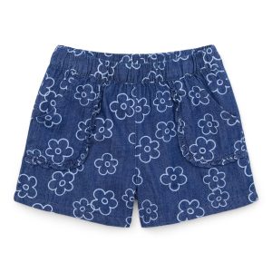 Toddler Girl Print Denim Shorts with Ruffle Pocket, Sizes 18M-5T